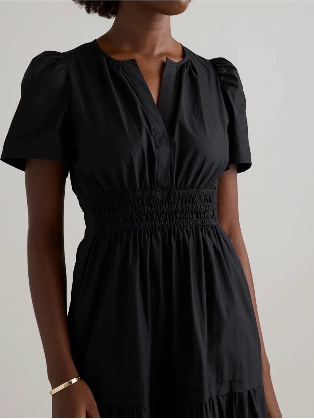 Quince Black Smocked-Waist Puff Sleeve Maxi Dress - Picture 2 of 5